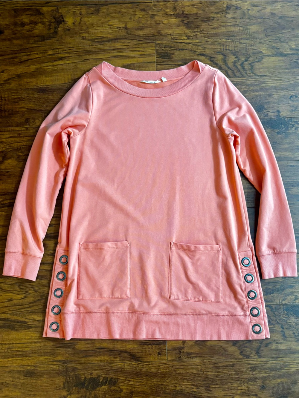 Soft Surroundings Top Coral Peach Pullover Grommet Buttons Long Sleeve Shirt - Picture 2 of 9